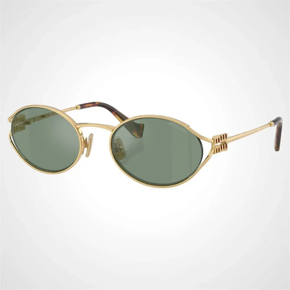 New MIU MIU Sunglasses Gold Oval Green Lens 54mm Oval Metal